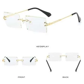 LASPOR 2 Pack Rectangle Rimless Sunglasses for Men Women Vintage Retro Square Gold Metal Frameless Glasses Tinted Lens（Tea Brown + Transparent）