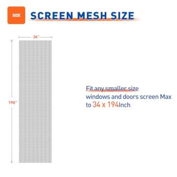 MAGZO Window Screen Replacement, 36"W x 196"L Screen for Windows and Adjustable Door DIY Window Screen Roll French Patio Entry Porch Sliding Door Screen Mesh Curtain Net Wire Gray