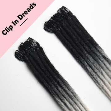 Kyriena 6PCS Thin Dreadlock Extensions Clip In, 24 inch Ombre White Handmade Viking Crochet Clip In ...