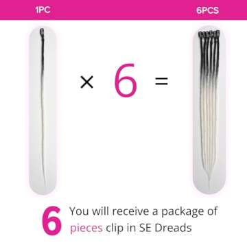 Kyriena 6PCS Thin Dreadlock Extensions Clip In, 24 inch Ombre White Handmade Viking Crochet Clip In Dreads, Thin 0.6cm Width Hippie Fake Synthetic Dreadlock Extensions for Women