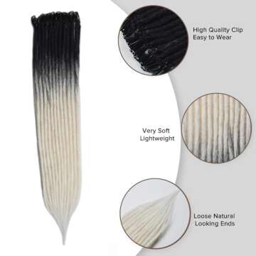 Kyriena 6PCS Thin Dreadlock Extensions Clip In, 24 inch Ombre White Handmade Viking Crochet Clip In Dreads, Thin 0.6cm Width Hippie Fake Synthetic Dreadlock Extensions for Women