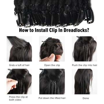 Kyriena 6PCS Thin Dreadlock Extensions Clip In, 24 inch Ombre White Handmade Viking Crochet Clip In Dreads, Thin 0.6cm Width Hippie Fake Synthetic Dreadlock Extensions for Women