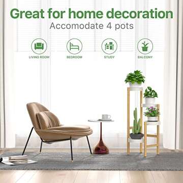 Wisuce Bamboo Plant Stands Indoor, 4 Tier Tall Corner Plant Stand Holder & Plant Display Rack for Outdoor Garden Indoor Home (4 Tier -2)