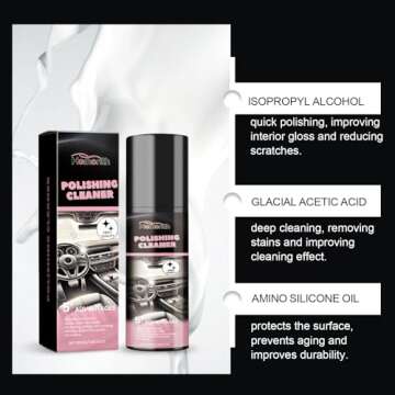 Car Interior Cleaner, 100ML Polishing Cleaner Car Interior, Car Interior Polish Detailer and Cleaner, Waterless Car Interior Detailer Spray, Total Interior All Purpose Car Cleaner-2PCS