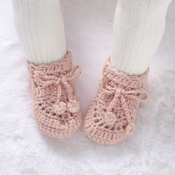 Hadetoto Baby Booties Hand Crochet Knit Cotton Bootie Soft Cozy Warm Socks Shoes Newborn First Walke...