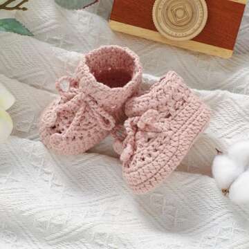 Hadetoto Baby Booties Hand Crochet Knit Cotton Bootie Soft Cozy Warm Socks Shoes Newborn First Walkers for Infant Boy Girl