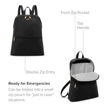 TUMI - Just In Case Foldable Backpack - Lightweight, Compact Travel Backpack - For One Bag Travel - 15.5" X 12.3" X 4.5" - Black with Gold Hardware