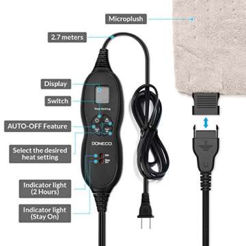 DONECO King Size XpressHeat Heating Pad (12" x 24") - Electric Heating Pad for Back Pain and Cramps - Features 6 Temperature Settings and Adjustable LCD Controller - Machine Washable Microplush
