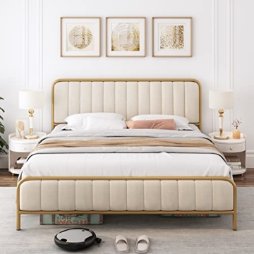 Elegant HITHOS Queen Bed Frame with Tufted Headboard