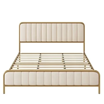 Elegant HITHOS Queen Bed Frame with Tufted Headboard