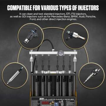 GDI,EFI,FSI Fuel Injector Cleaner Tester,6-Cylinder CT400 High Pressure Ultrasonic Injector Cleaner Tester For Gasoline Direct Injection Piezo Fuel nozzle With Portable Drawer,12V/70V/120V Selection