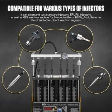 GDI,EFI,FSI Fuel Injector Cleaner Tester,6-Cylinder CT400 High Pressure Ultrasonic Injector Cleaner Tester For Gasoline Direct Injection Piezo Fuel nozzle With Portable Drawer,12V/70V/120V Selection