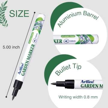 Artline EK-780 Garden Markers, 0.8 mm Writing Width, UV Resistant, Waterproof Permanent Markers Ideal for Plant Labels, Quick-Dry Garden Marker for Plants Outdoor & Indoor Use - Black, 12 Pack