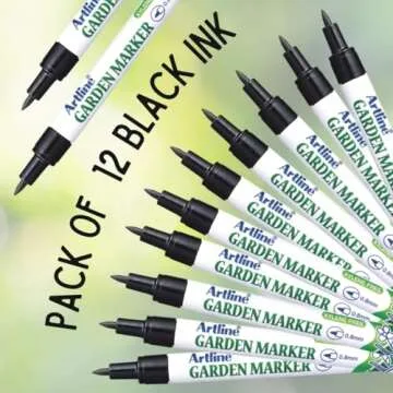 Artline EK-780 Garden Markers, 0.8 mm Writing Width, UV Resistant, Waterproof Permanent Markers Ideal for Plant Labels, Quick-Dry Garden Marker for Plants Outdoor & Indoor Use - Black, 12 Pack