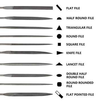 SDAE 10PCS Needle File Set High Carbon Steel File Set with Plastic Non-Slip Handle, Hand Metal Tools for Wood, Plastic, Model, Jewelry, Musical Instrument and DIY (6 Inch Total Length)