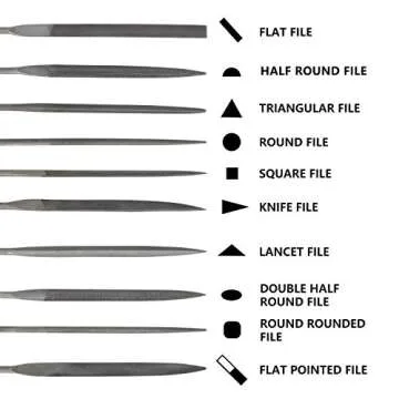 SDAE 10PCS Needle File Set High Carbon Steel File Set with Plastic Non-Slip Handle, Hand Metal Tools for Wood, Plastic, Model, Jewelry, Musical Instrument and DIY (6 Inch Total Length)