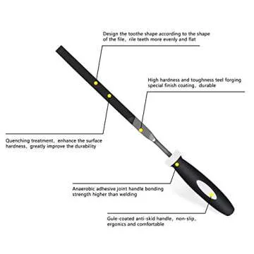 SDAE 10PCS Needle File Set High Carbon Steel File Set with Plastic Non-Slip Handle, Hand Metal Tools for Wood, Plastic, Model, Jewelry, Musical Instrument and DIY (6 Inch Total Length)