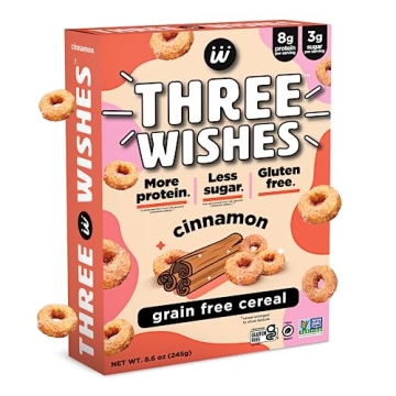 Three Wishes Gluten & Grain Free Cinnamon Cereal – 8.6 oz Box - High Protein & Low Sugar Option