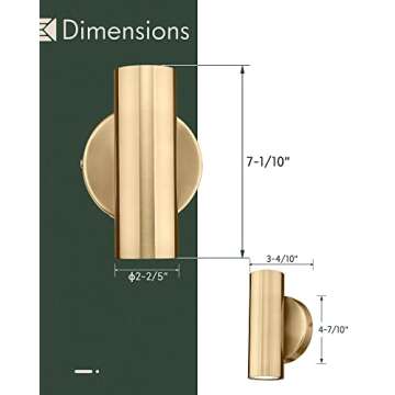 Cargifak 2-Light Wall Light, Brass Gold Wall Sconce, Indoor Up and Down Wall Lamp for Bedroom Bathroom Stair Entryway (2 Pack), WL4830-2W-BB-2PK