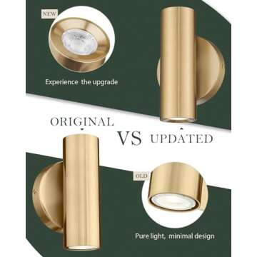 Cargifak 2-Light Wall Light, Brass Gold Wall Sconce, Indoor Up and Down Wall Lamp for Bedroom Bathroom Stair Entryway (2 Pack), WL4830-2W-BB-2PK