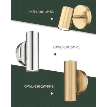 Cargifak 2-Light Wall Light, Brass Gold Wall Sconce, Indoor Up and Down Wall Lamp for Bedroom Bathroom Stair Entryway (2 Pack), WL4830-2W-BB-2PK