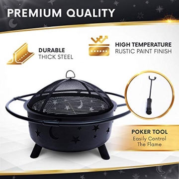 Project One 30" Outdoor Fire Pit with BBQ Grill Grate