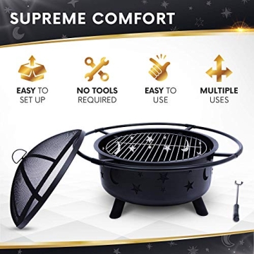 Project One 30" Outdoor Fire Pit with BBQ Grill Grate