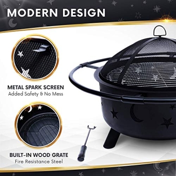 Project One 30" Outdoor Fire Pit with BBQ Grill Grate