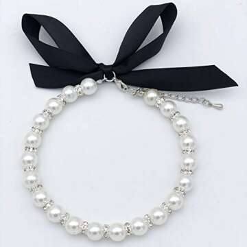PETFAVORITES Diamond Dog Pearls Necklace Jewelry for Small Dogs Puppy - Bling Rhinestones Cat Weddin...