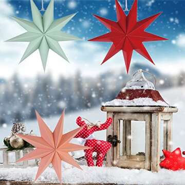 3 Pieces 3D 12" Large Paper Star Hanging Star Red Green Pink Paper Star Decorations for Weddings, Ch...