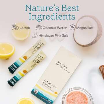 GOODONYA Organic Hydration - Electrolyte Powder Packets | Lemon, Coconut Water, Magnesium, Himalayan Pink Salt | Only 1g Sugar, No Artificial Flavors | USDA Organic & Plant-Based | 12 Stick Packs