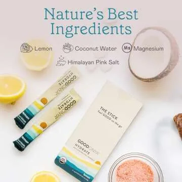 GOODONYA Organic Hydration - Electrolyte Powder Packets | Lemon, Coconut Water, Magnesium, Himalayan Pink Salt | Only 1g Sugar, No Artificial Flavors | USDA Organic & Plant-Based | 12 Stick Packs