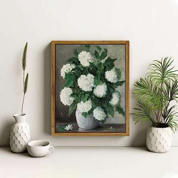 InSimSea Framed Canvas Prints Art Vintage Decor, Classical Painting Still Life with Hydrangeas in a ...