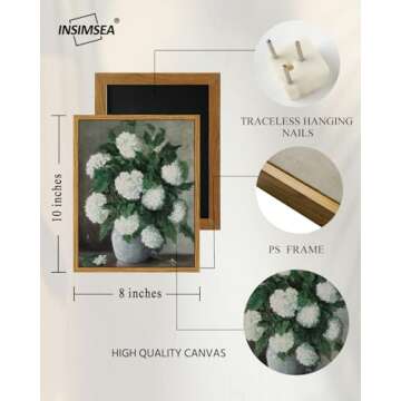 InSimSea Framed Canvas Prints Art Vintage Decor, Classical Painting Still Life with Hydrangeas in a Ceramic Vase Canvas Prints Home Decor for Office Farmhouse Bathroom, 8"x10"