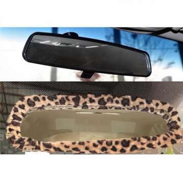 Fochutech Car Stretchy Rearview Mirror Cover Plush Decorative Interior Accessories Ornaments (Leopar...