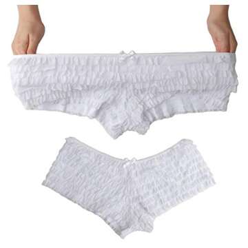 SHARICCA Womens Sexy Mesh Ruffle Panties Booty Boy Shorts Underwear (White, S/M)