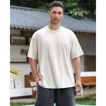 3 Pcs Oversized Heavy Cotton Summer T-Shirts Vintage Unisex Short Sleeves Casual Loose Basic Tops(Be...