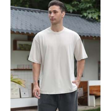 3 Pcs Oversized Heavy Cotton Summer T-Shirts Vintage Unisex Short Sleeves Casual Loose Basic Tops(Beige+Beige+Beige XL)