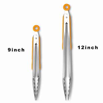 Sturdy Stainless Steel Kitchen Tongs Set 9" & 12"