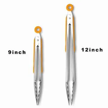 Sturdy Stainless Steel Kitchen Tongs Set 9" & 12"