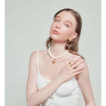 INNERDIVA Gold Starfish Earrings for Women Sea Shell Earrings Boho Earrings Statement Gold Earrings