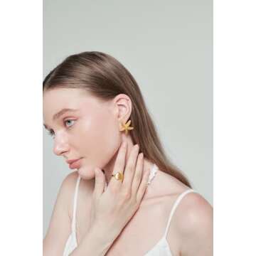 INNERDIVA Gold Starfish Earrings for Women Sea Shell Earrings Boho Earrings Statement Gold Earrings