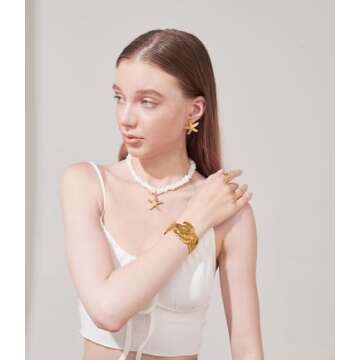 INNERDIVA Gold Starfish Earrings for Women Sea Shell Earrings Boho Earrings Statement Gold Earrings