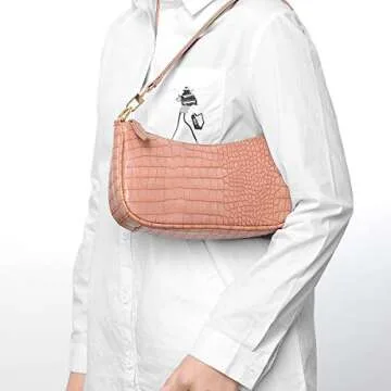 New Shoulder Bag Lady Retro Crocodile Purse Classic Clutch Shoulder Tote HandBag with Zipper Closure for Women (Pink)