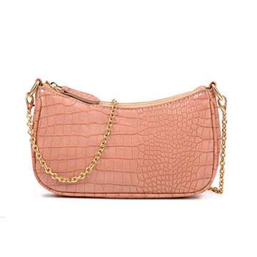 New Shoulder Bag Lady Retro Crocodile Purse Classic Clutch Shoulder Tote HandBag with Zipper Closure for Women (Pink)