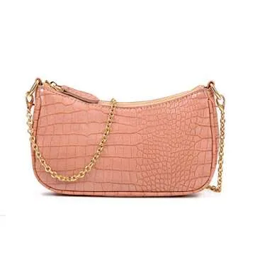New Shoulder Bag Lady Retro Crocodile Purse Classic Clutch Shoulder Tote HandBag with Zipper Closure for Women (Pink)