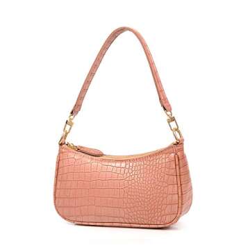 New Shoulder Bag Lady Retro Crocodile Purse Classic Clutch Shoulder Tote HandBag with Zipper Closure for Women (Pink)