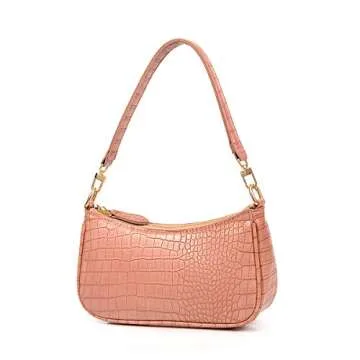 New Shoulder Bag Lady Retro Crocodile Purse Classic Clutch Shoulder Tote HandBag with Zipper Closure for Women (Pink)