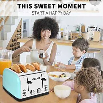 iFedio 4 Slice Extra Wide Slots Stainless Steel with BAGEL CANCEL DEFROST Function for Breakfast,Bread Kitchen Compact Toaster, (Blue) 1500W