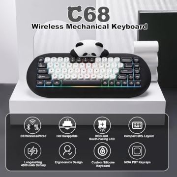 YUNZII C68 Panda Wireless Keyboard - Cute, Compact & High-Quality